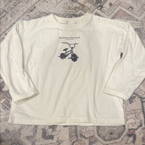 Zara Cream Long Sleeve Shirt with Bicycle Graphic